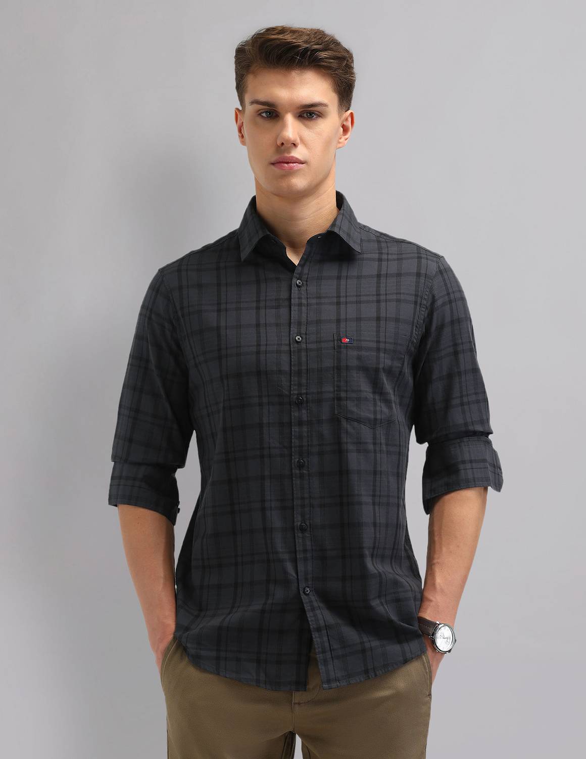 AD by Arvind Men Checkered Casual Black Shirt
