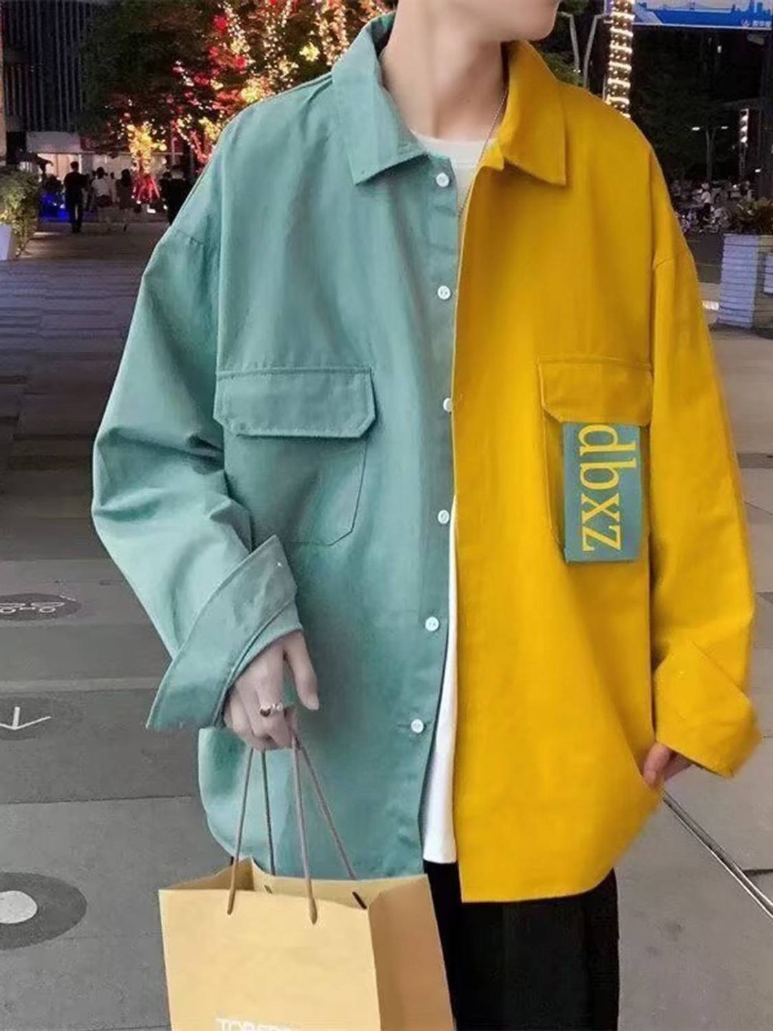 HERE&NOW Men Color Block Casual Green, Yellow Shirt - Image 1