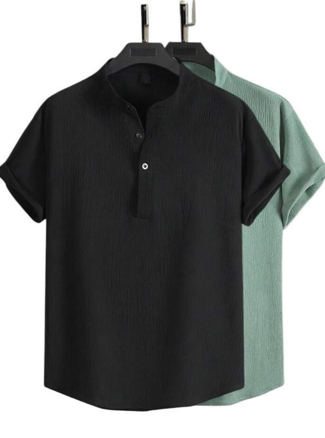Image of METRONAUT Men Solid Casual Black, Light Green Shirt