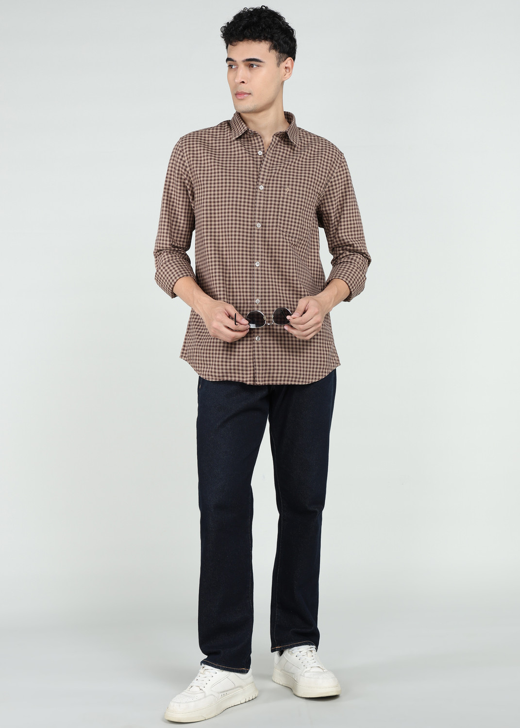 Image of INDIAN TERRAIN Men Checkered Casual Khaki Shirt