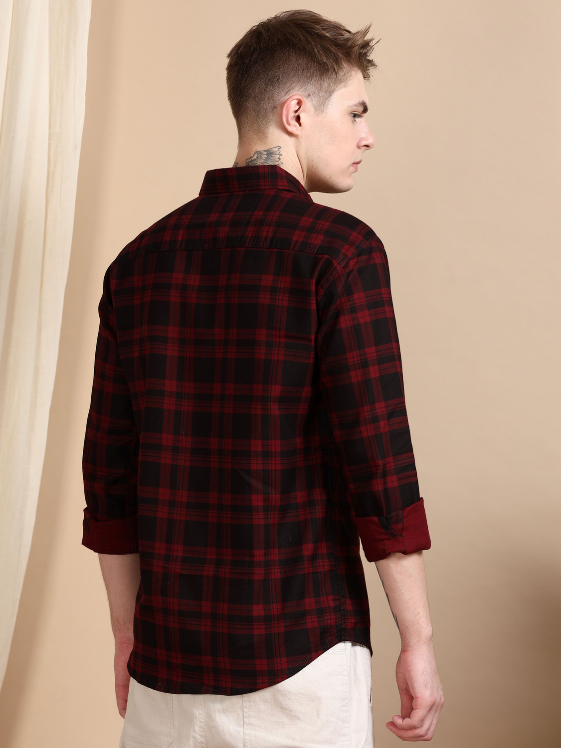 Image of ALLWIN PAUL Men Checkered Casual Maroon Shirt