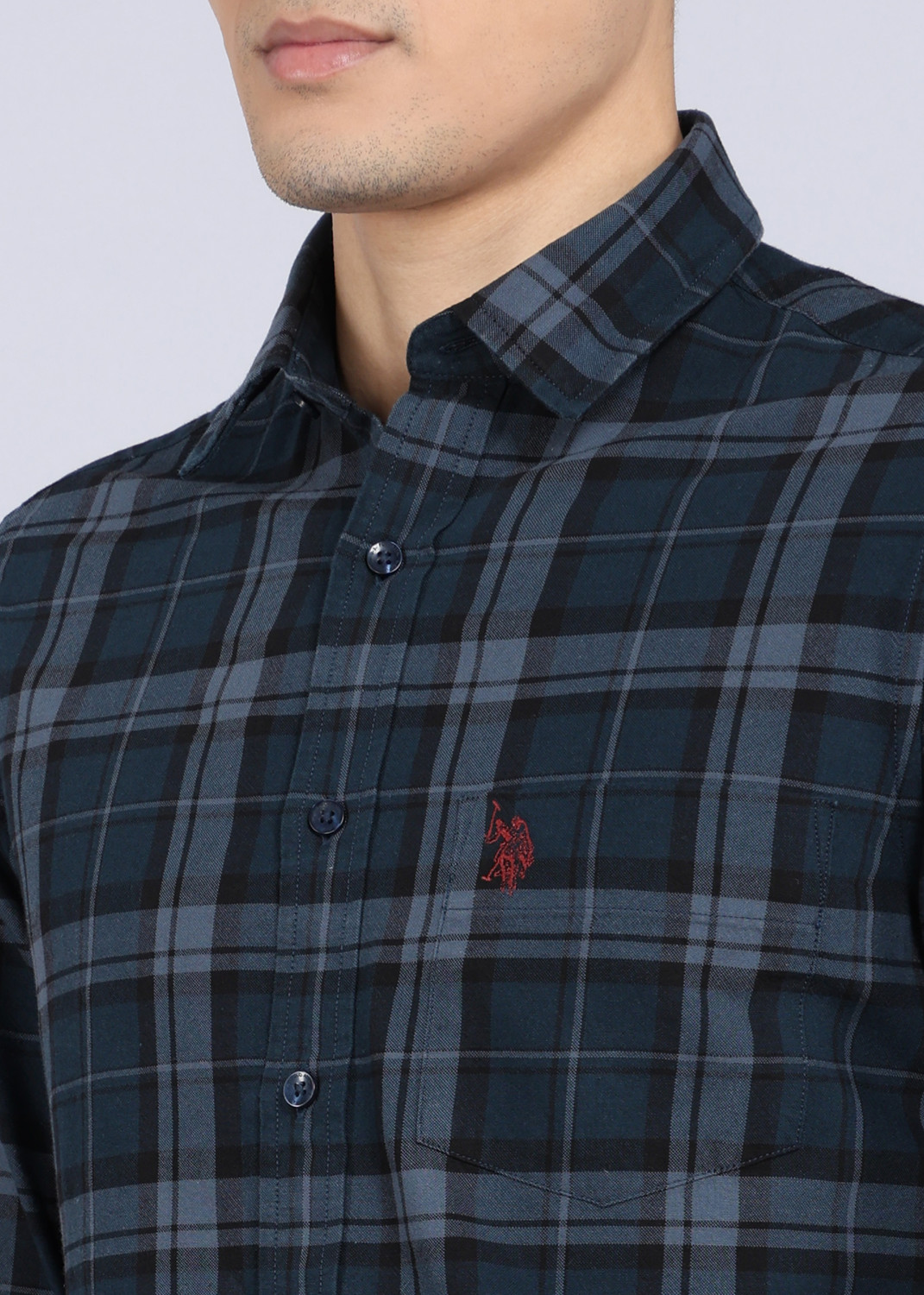 Image of U.S. POLO ASSN. Men Checkered Casual Green Shirt