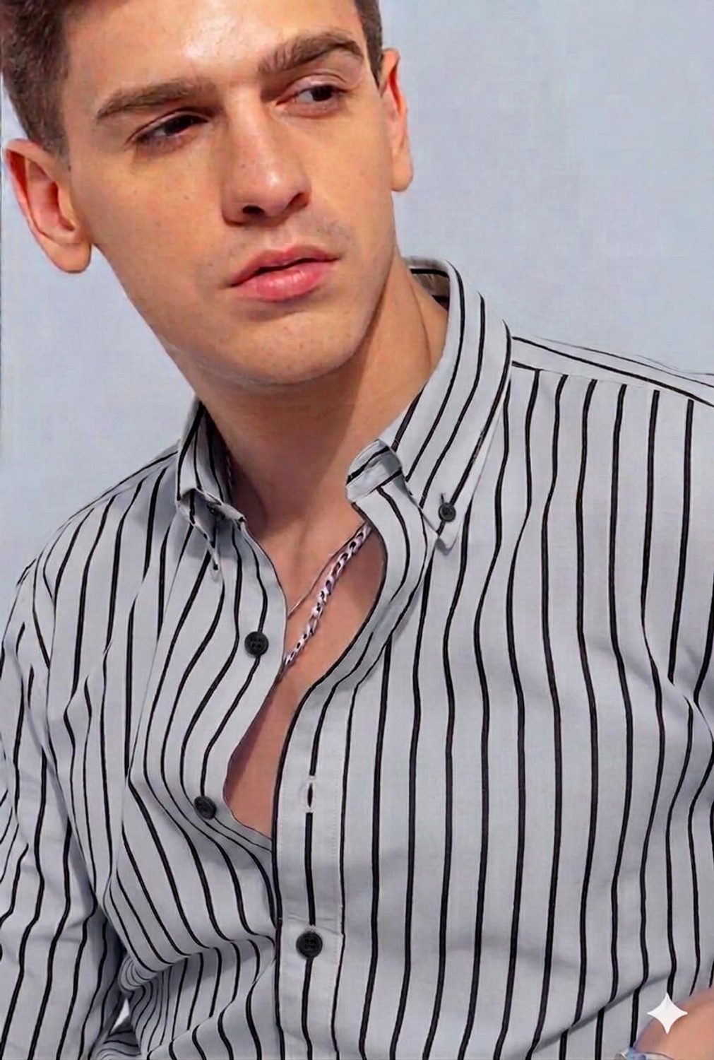 Image of JACKBELLA Men Striped Casual Grey Shirt