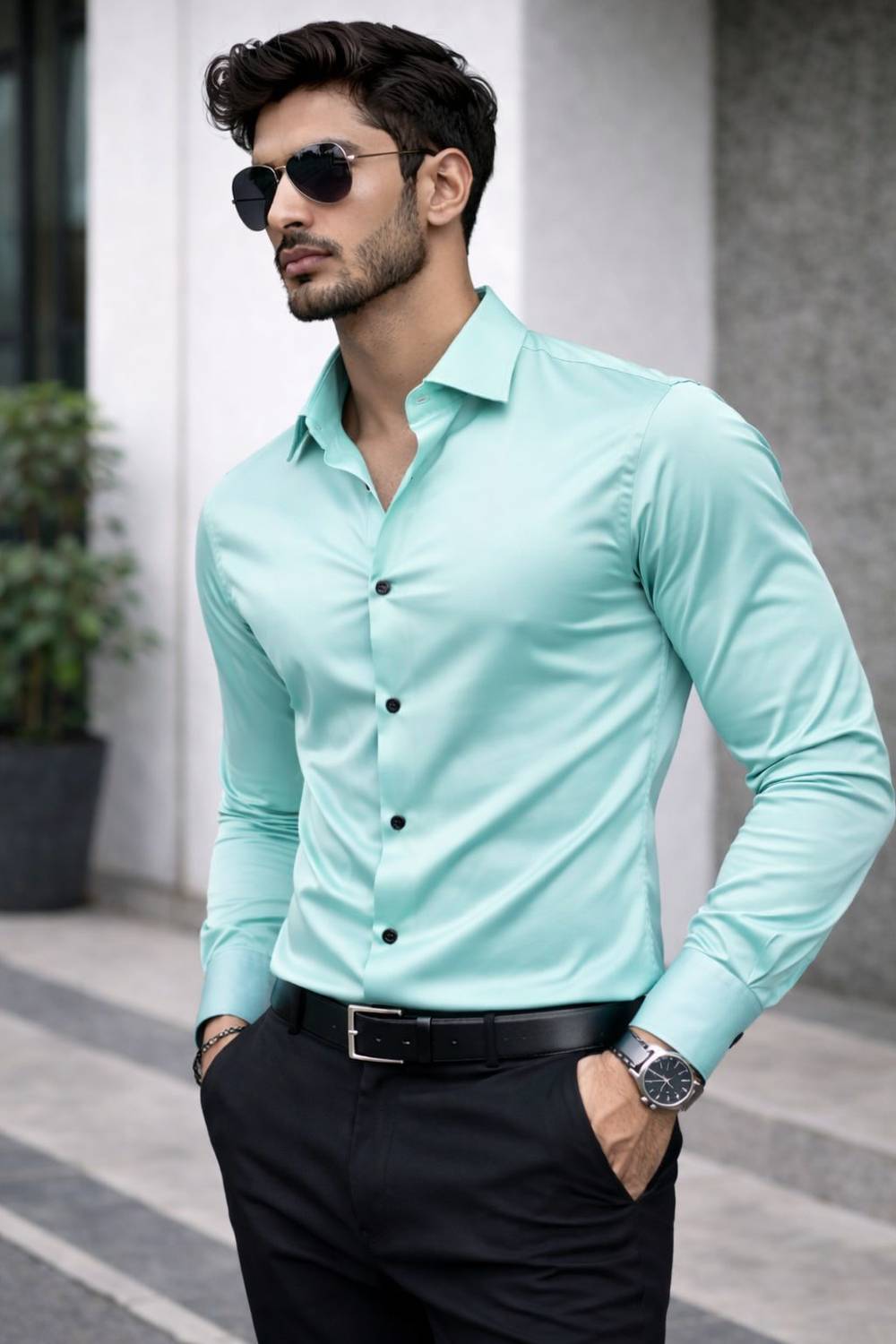 3DTRENDS Men Solid Formal Light Green Shirt