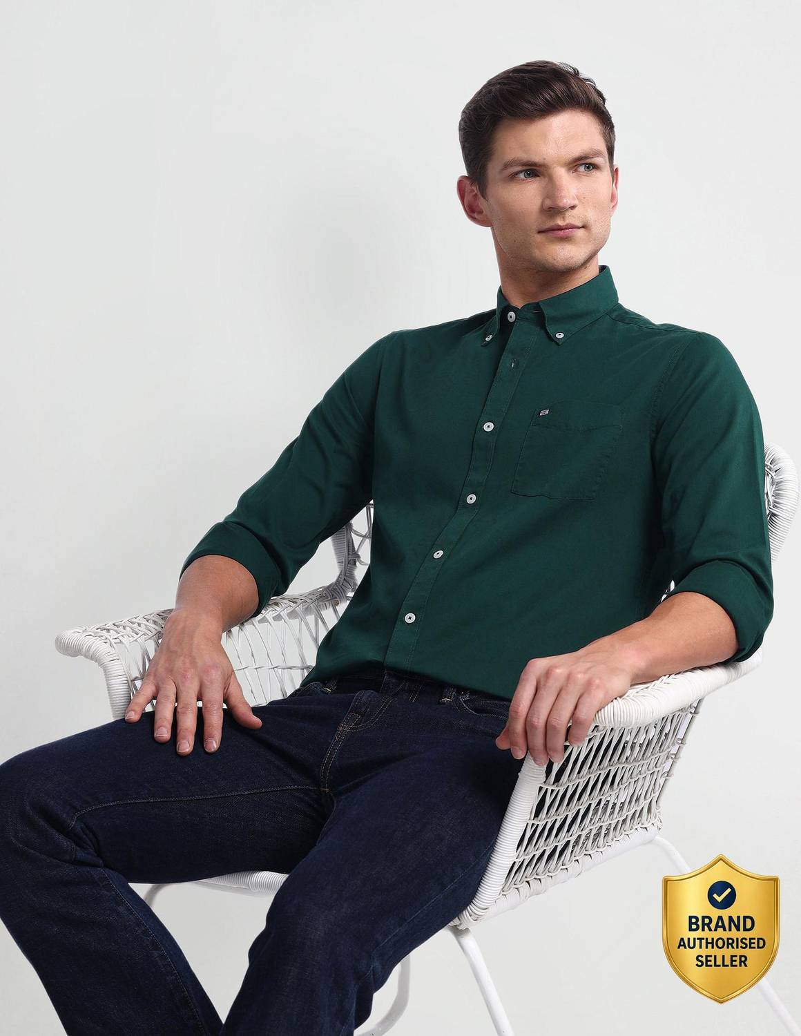 Arrow Sport Men Solid Casual Green Shirt