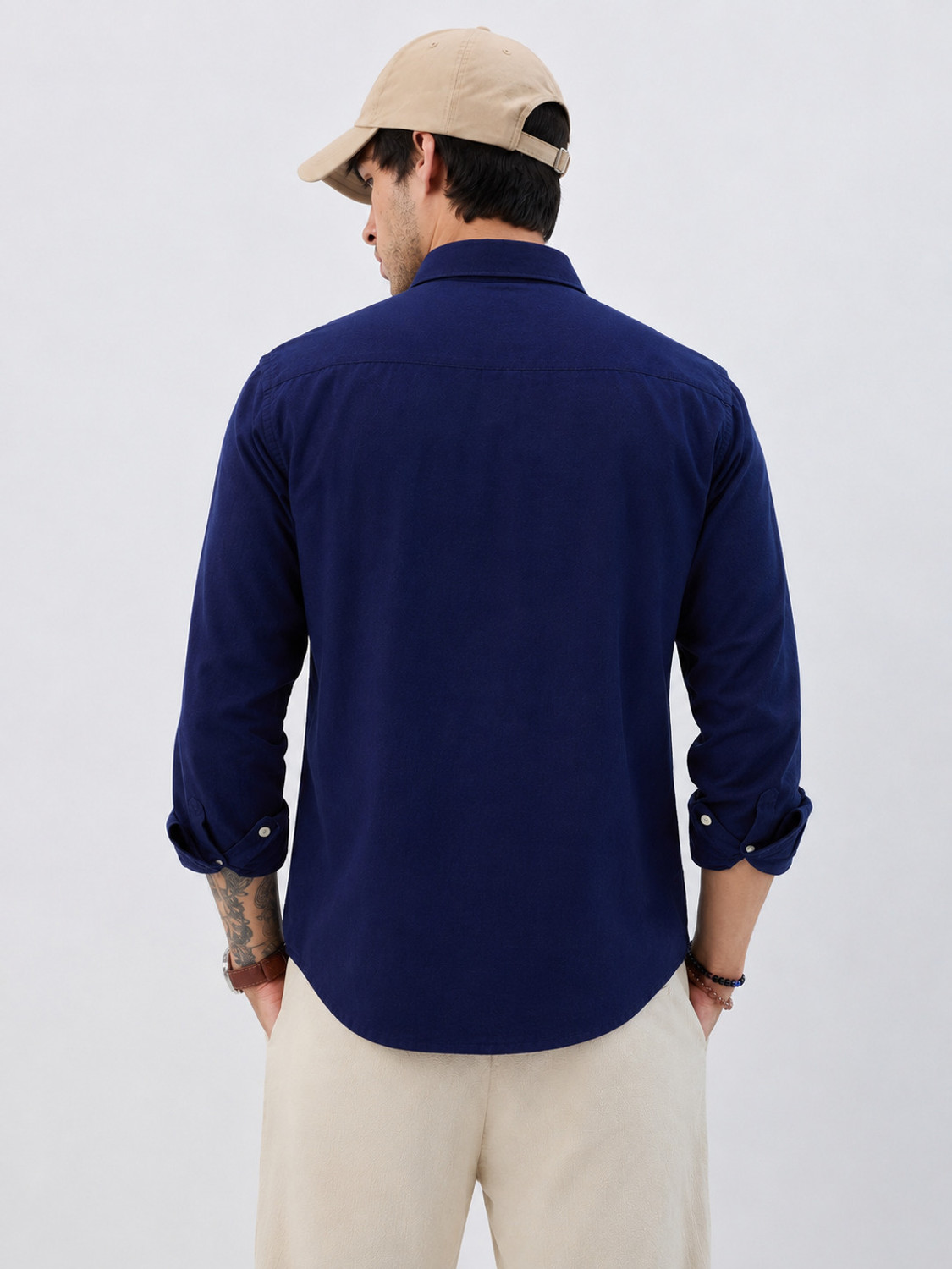 Image of NETTO UOMO Men Solid Casual Dark Blue Shirt