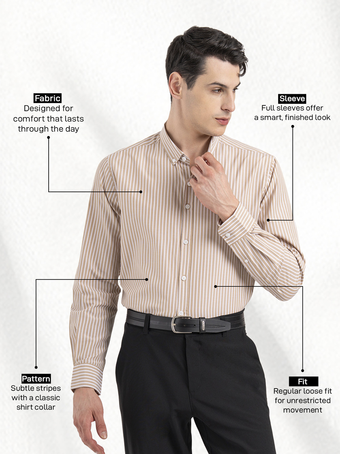 Image of RED TAPE Men Striped Casual Brown Shirt