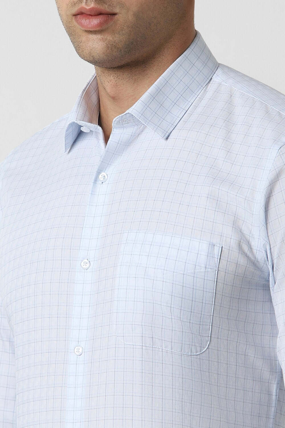 Image of PETER ENGLAND Men Checkered Formal Blue Shirt