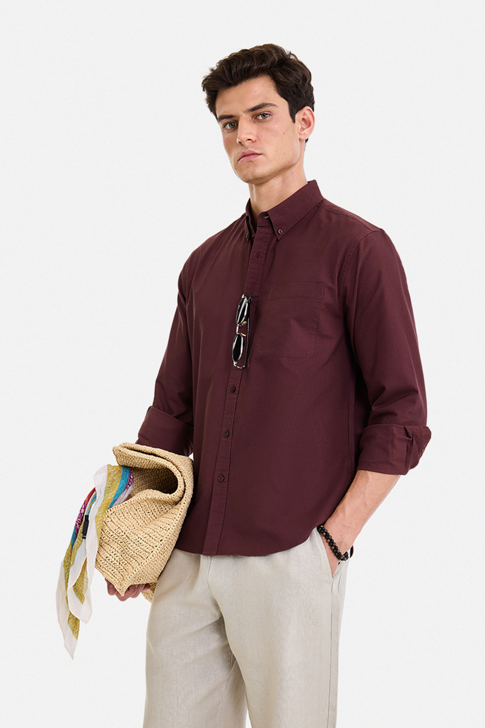 Image of Snitch Men Solid Casual Maroon Shirt