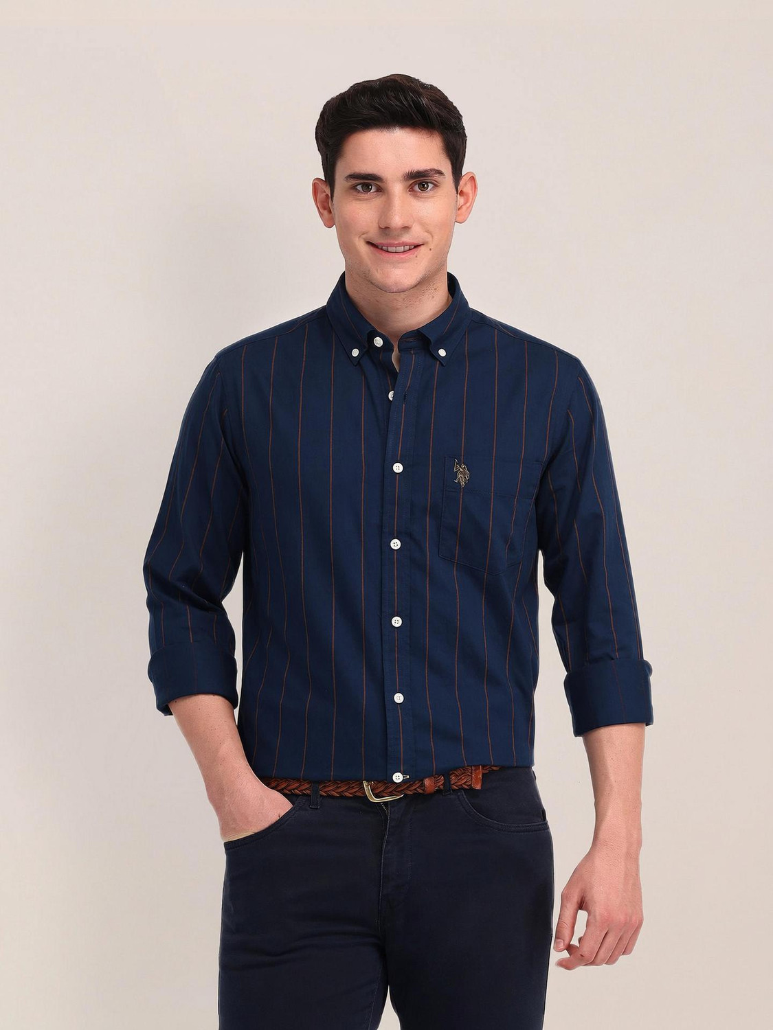 Image of U.S. POLO ASSN. Men Striped Casual Blue Shirt