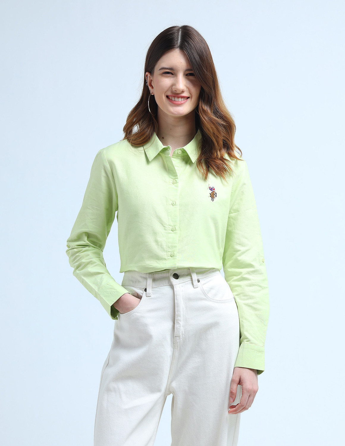 Image of U.S. POLO ASSN. Women Solid Casual Green Shirt