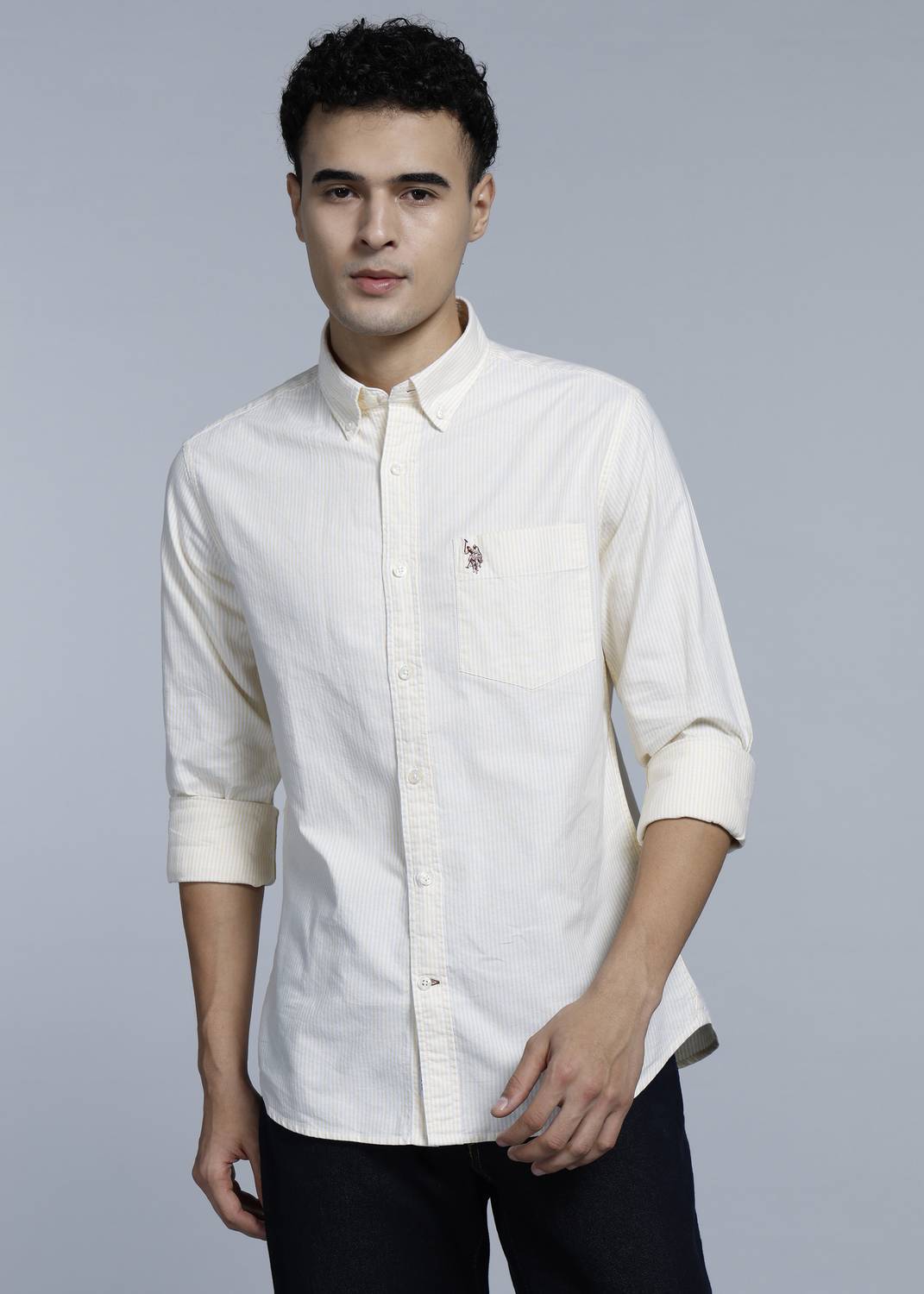 U.S. POLO ASSN. Men Striped Yellow Shirt - Image 1