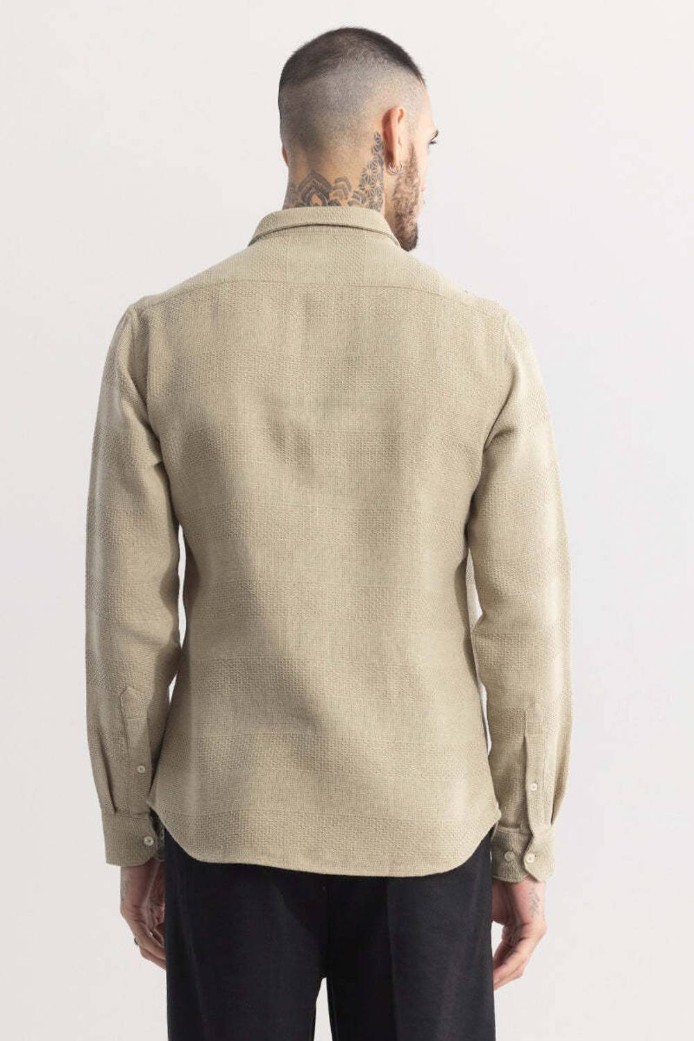 Snitch Men Self Design Casual Khaki Shirt - Image 2