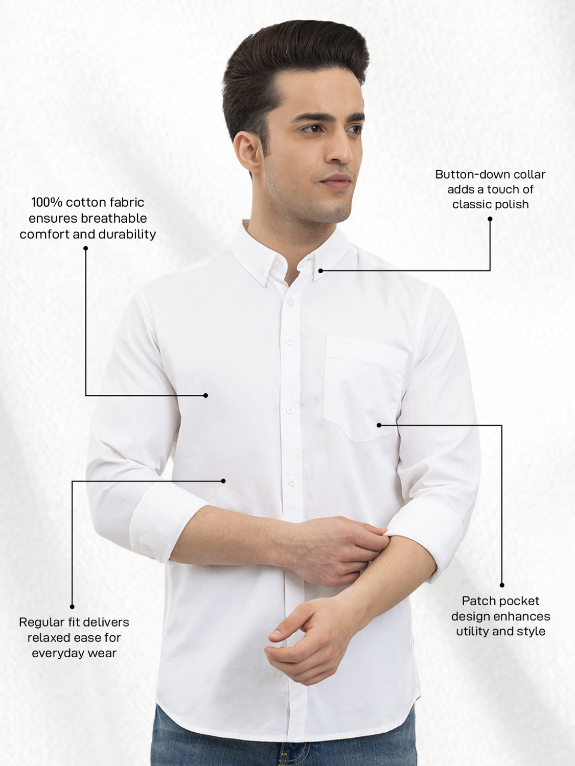 Image of RED TAPE Men Solid Casual White Shirt