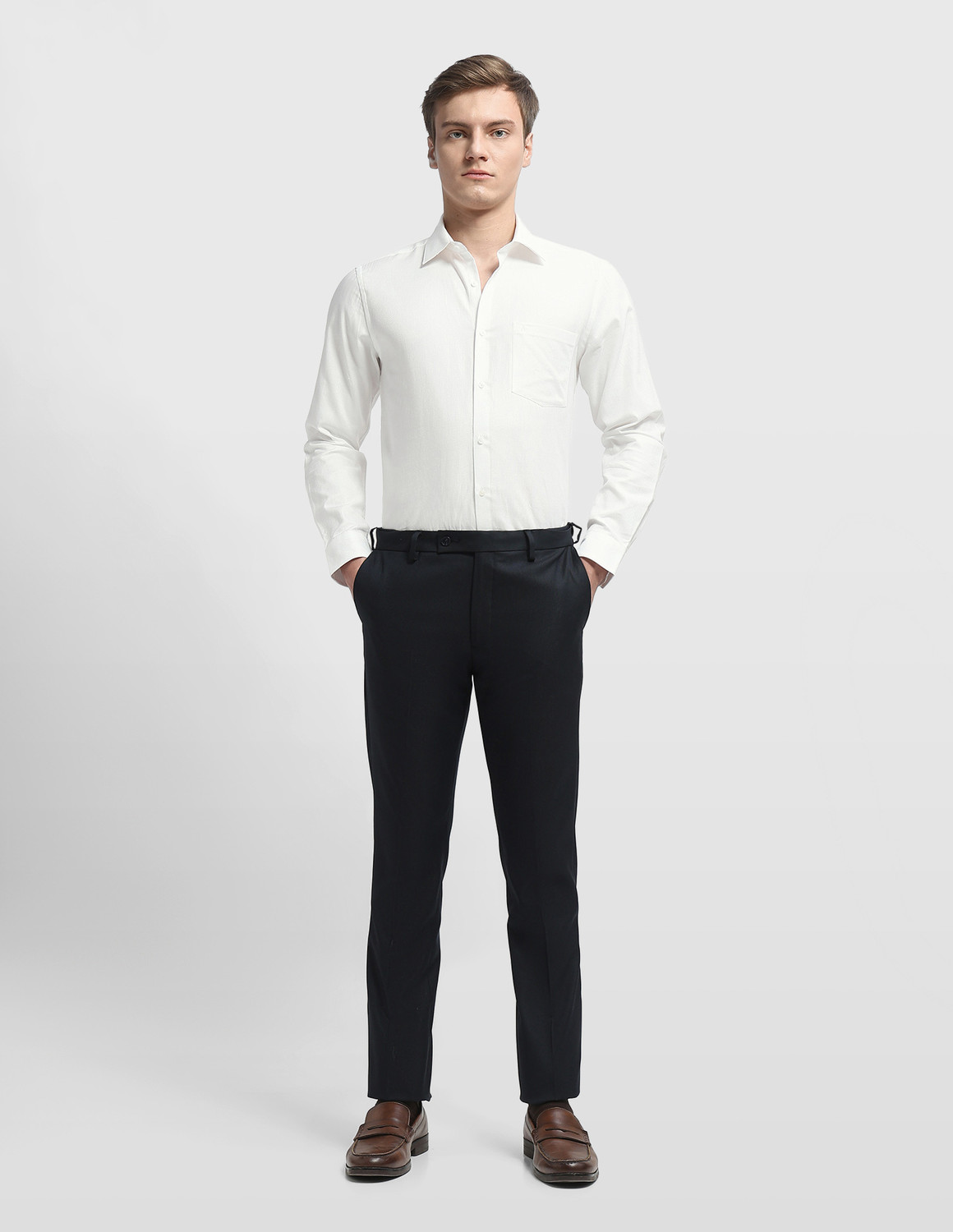 Image of ARROW Men Self Design Formal White Shirt