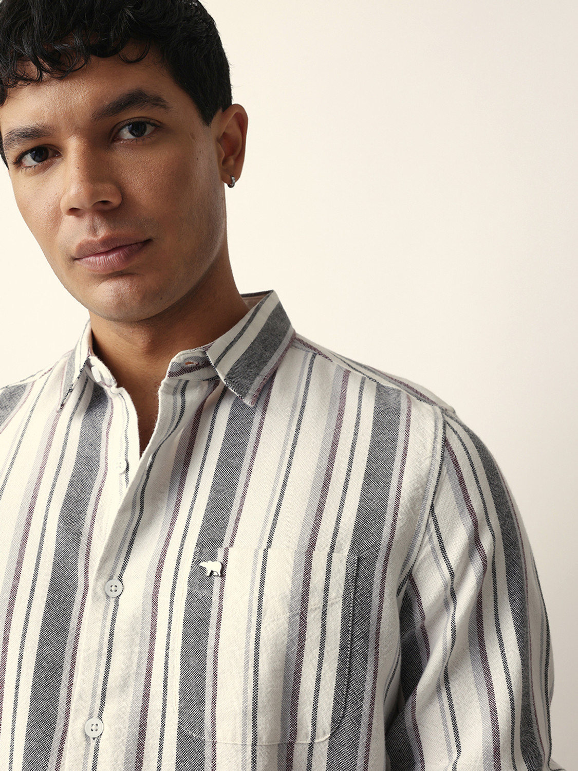 Image of THE BEAR HOUSE Men Striped Casual White Shirt