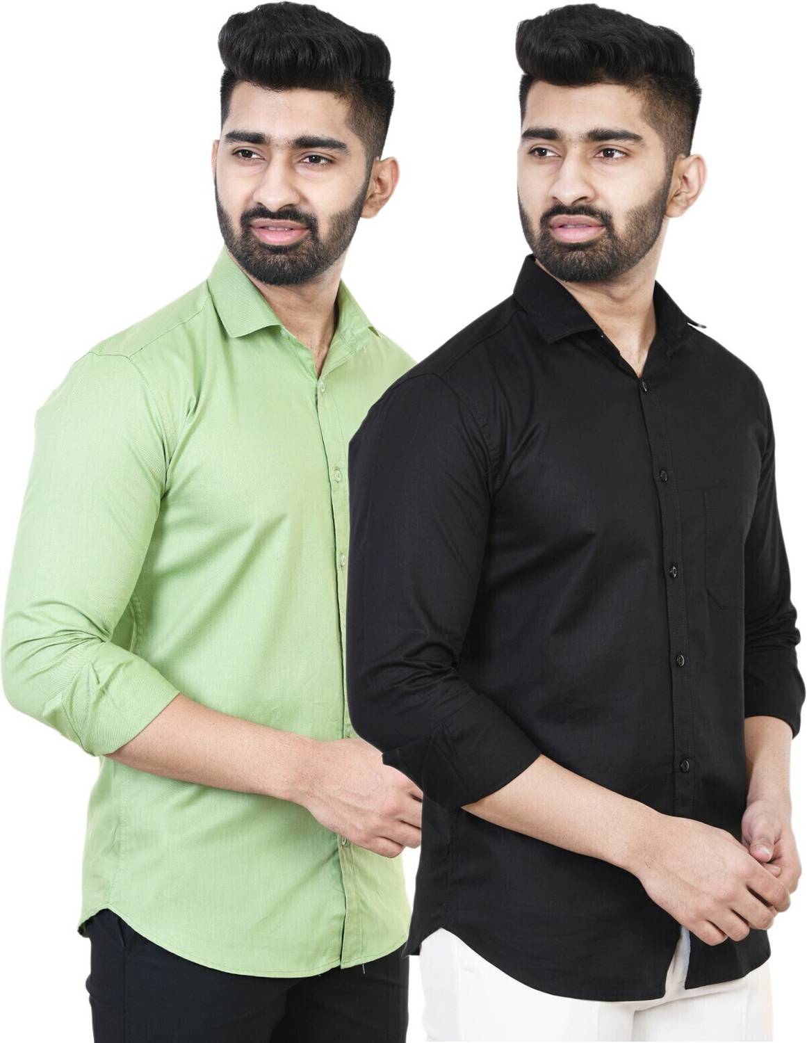 Feel high Men Regular Fit Solid Casual Shirt (Pack of 2)