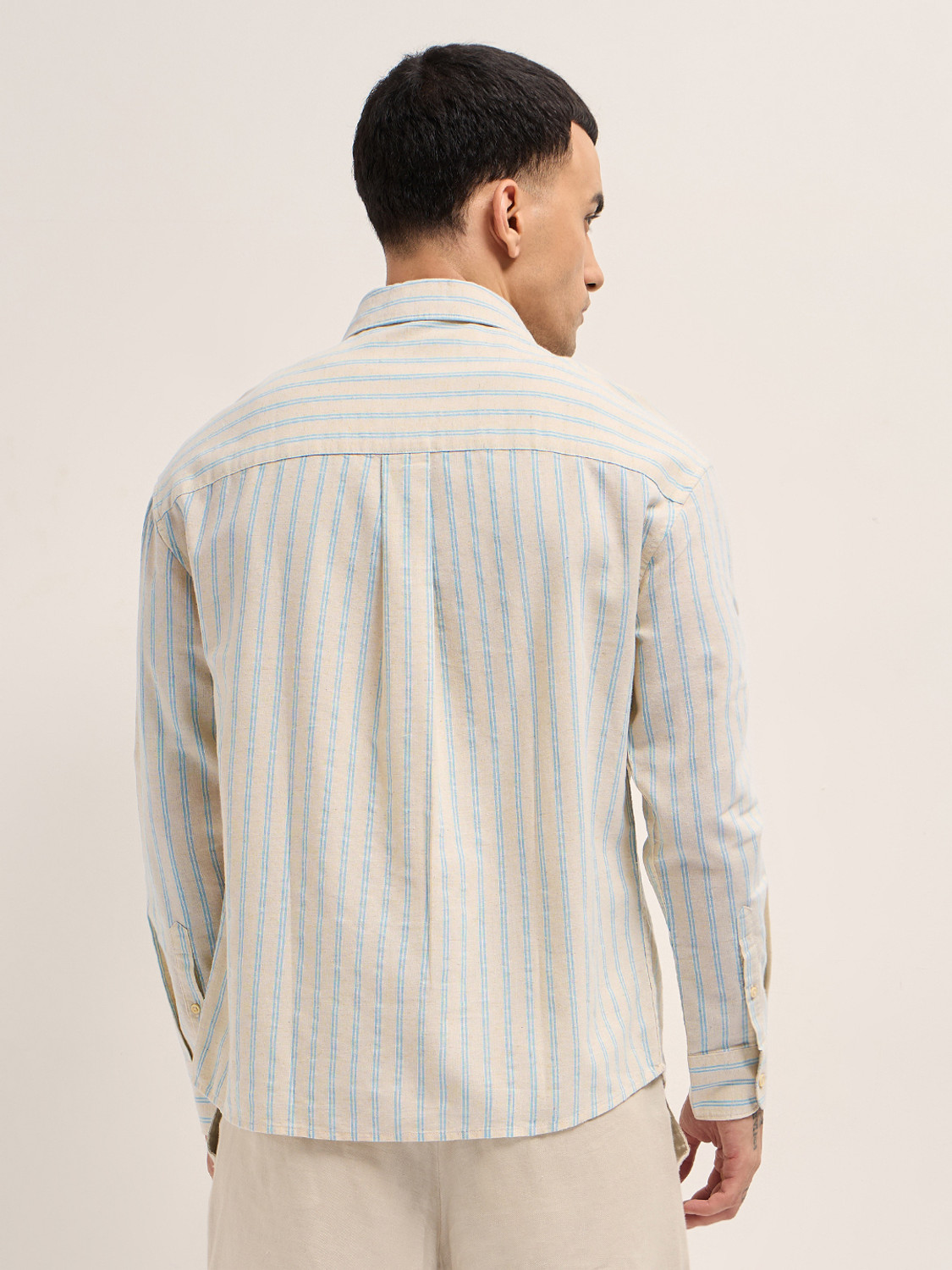 Image of THE BEAR HOUSE Men Striped Casual Blue Shirt