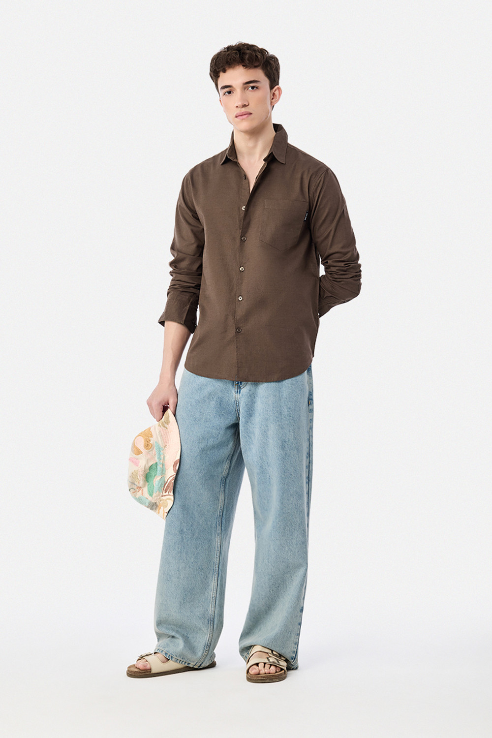 Image of Snitch Men Solid Casual Brown Shirt