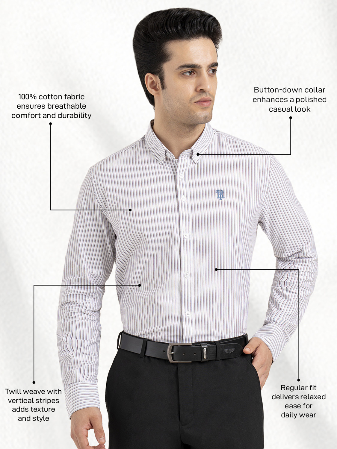 Image of RED TAPE Men Striped Casual Purple, White Shirt