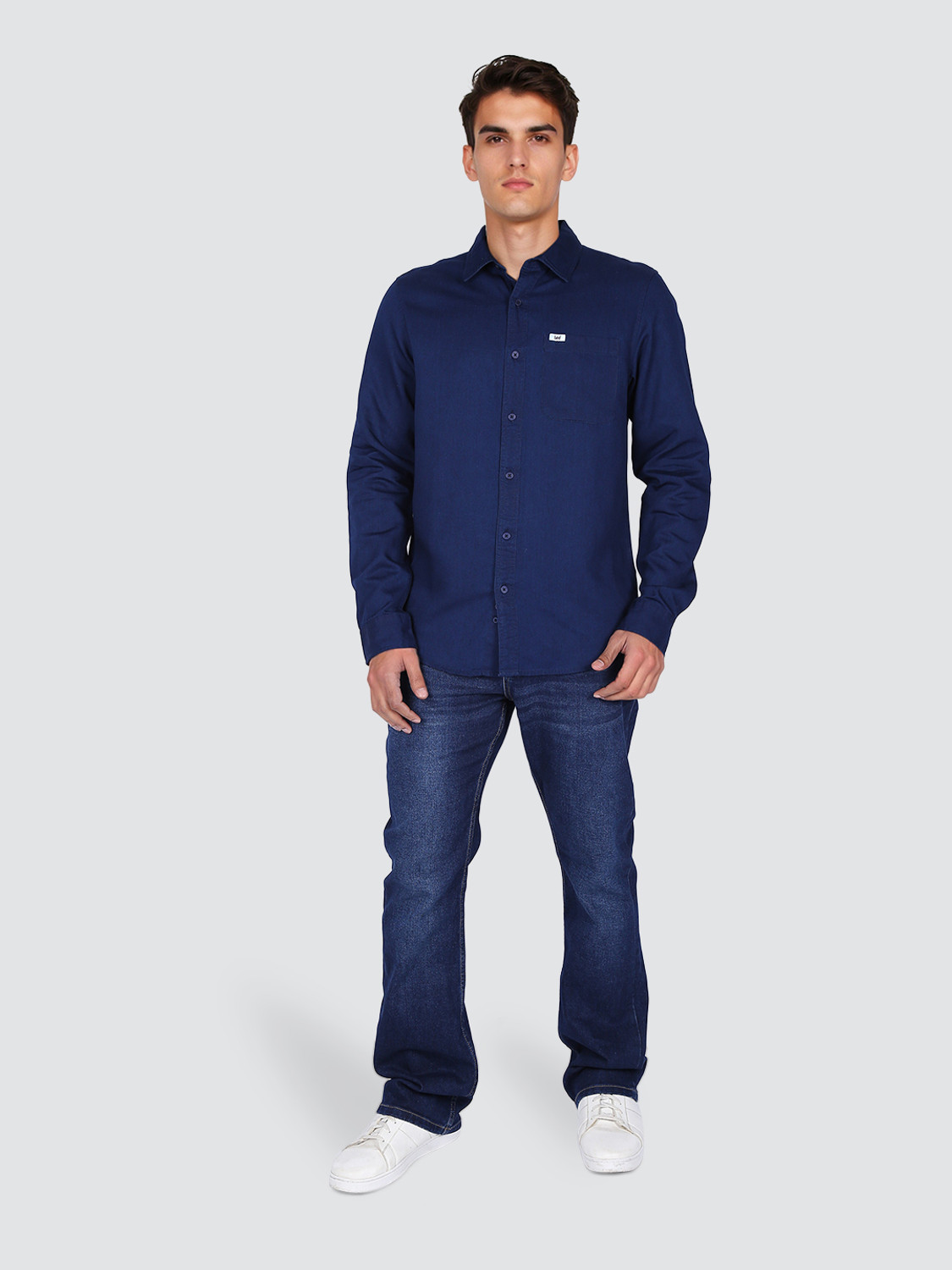 Image of LEE Men Solid Casual Dark Blue Shirt