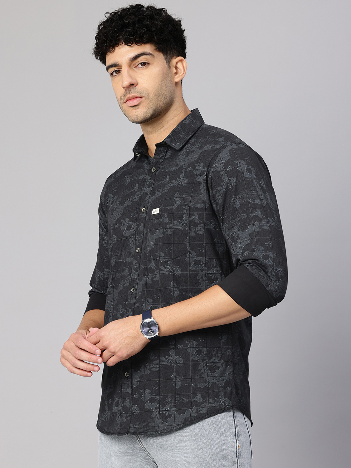 Image of Majestic Man Men Printed, Checkered Casual Black Shirt