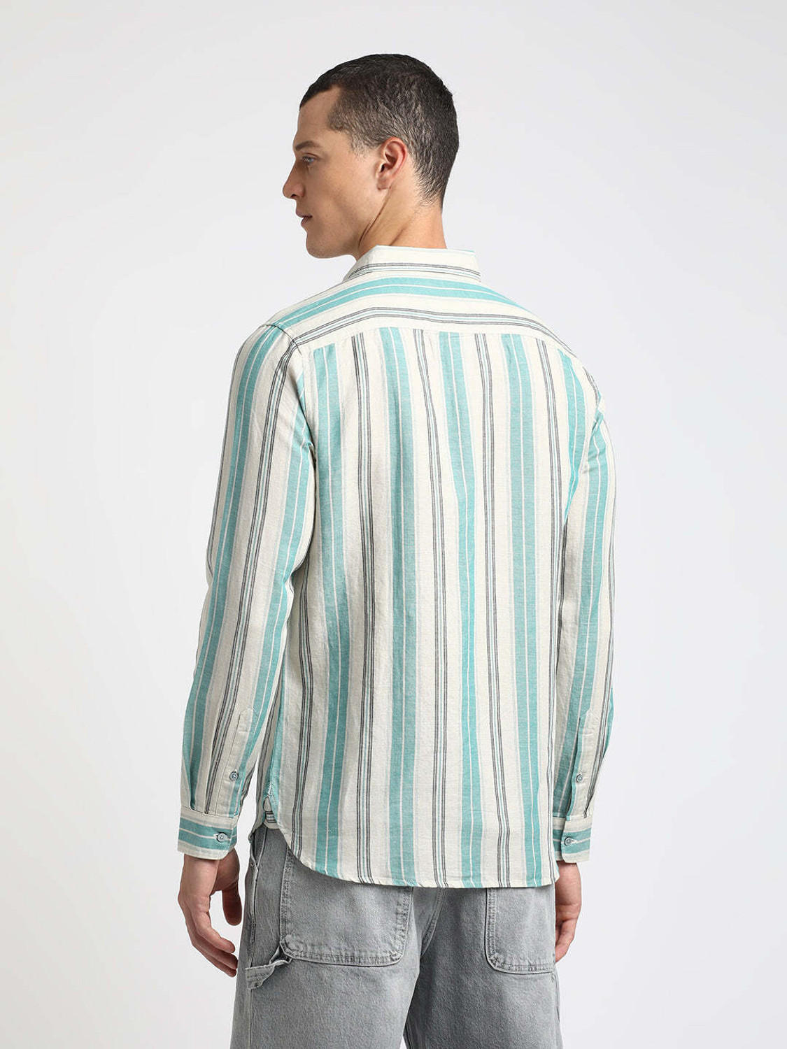 Image of THE BEAR HOUSE Men Striped Casual Blue Shirt
