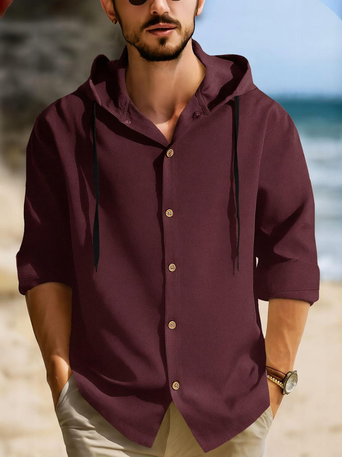 Image of EyeBogler Men Solid Casual Maroon Shirt