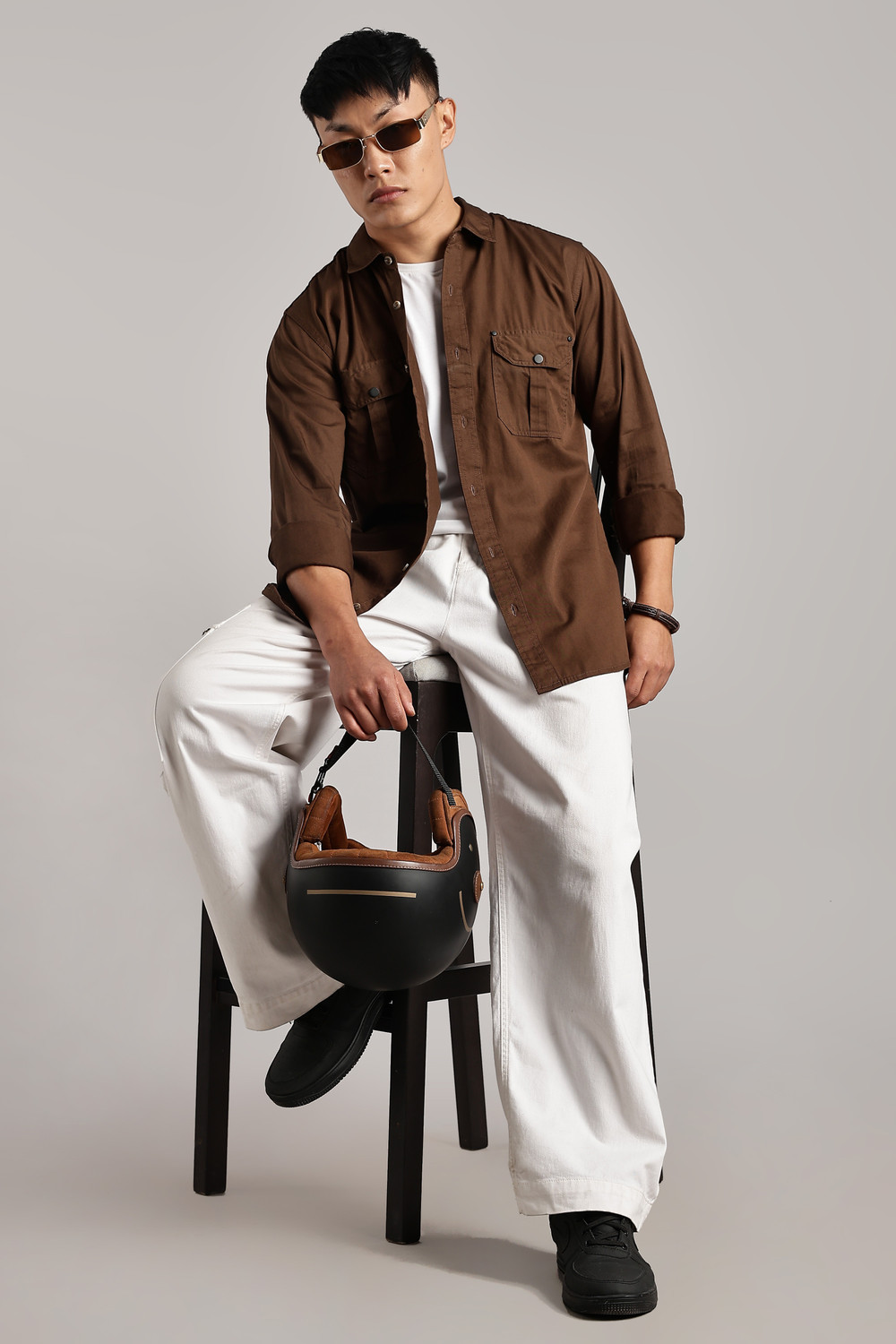 Image of 7th Legion Men Self Design Casual Brown Shirt