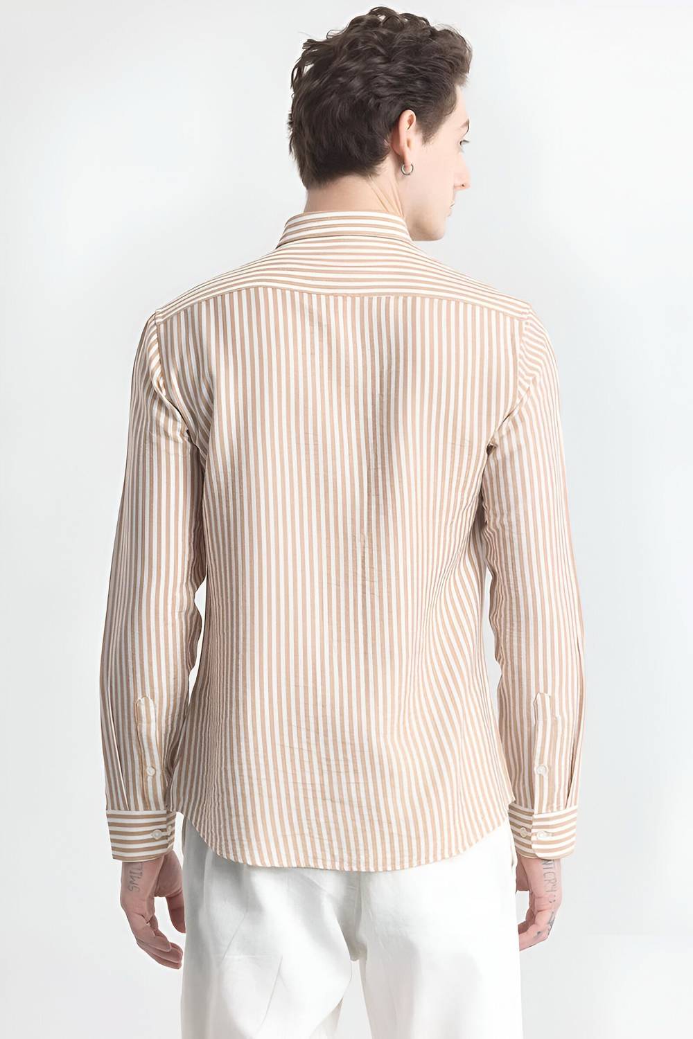 RODEIZ Men Beige Striped Casual Shirt - Image 2