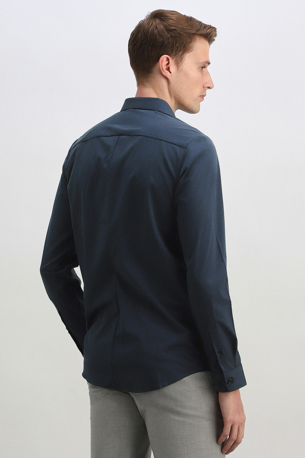 Image of Allen Solly Men Solid Formal Dark Blue Shirt