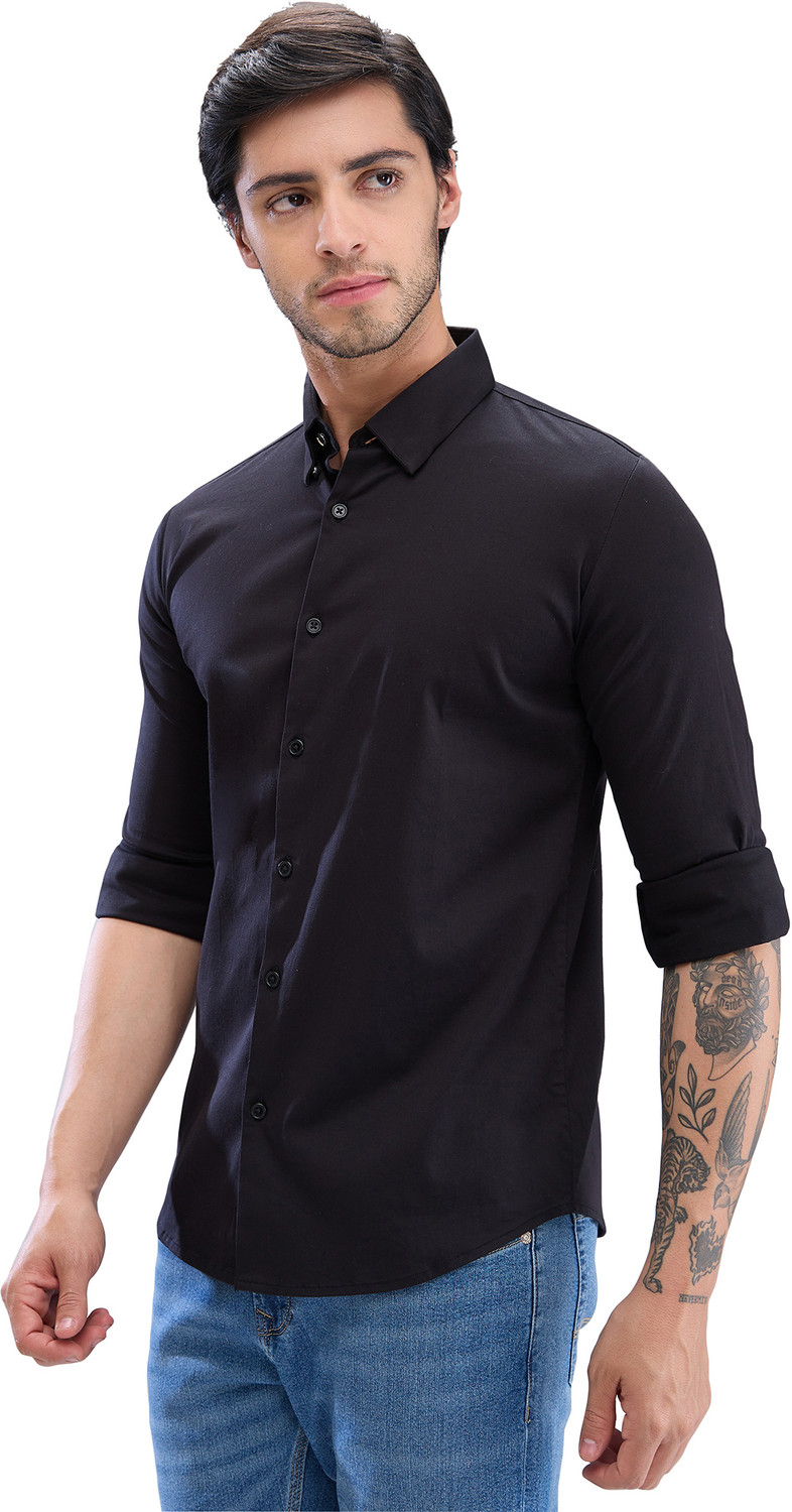 Image of Spykar Men Solid Casual Black Shirt