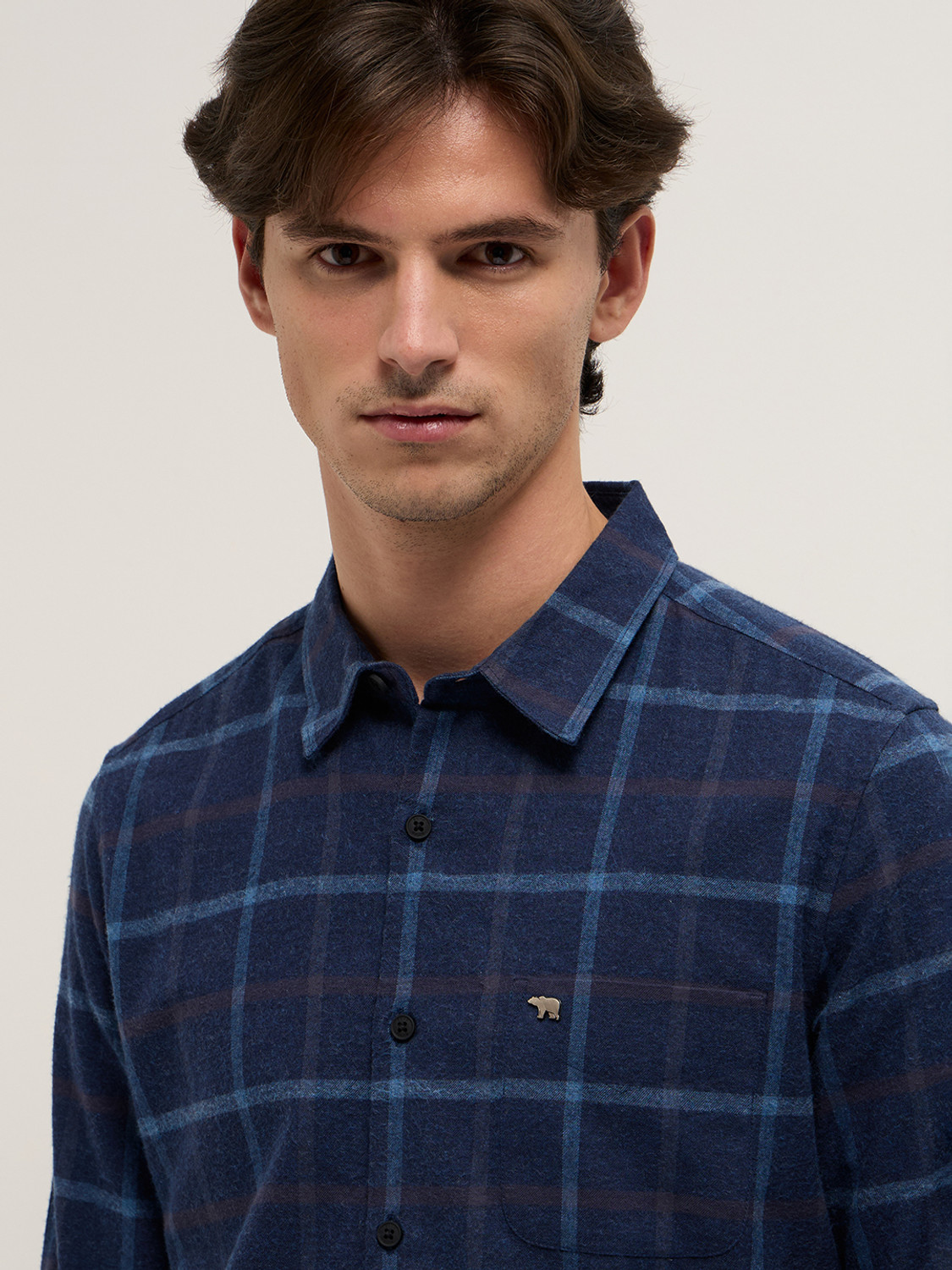 Image of THE BEAR HOUSE Men Checkered Casual Blue Shirt