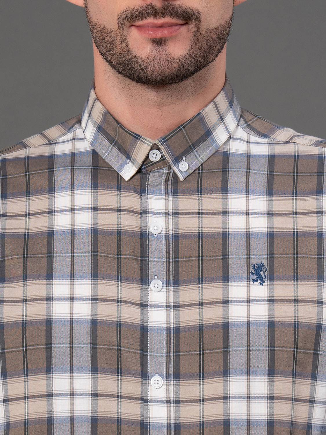 Image of RED TAPE Men Checkered Casual Brown Shirt