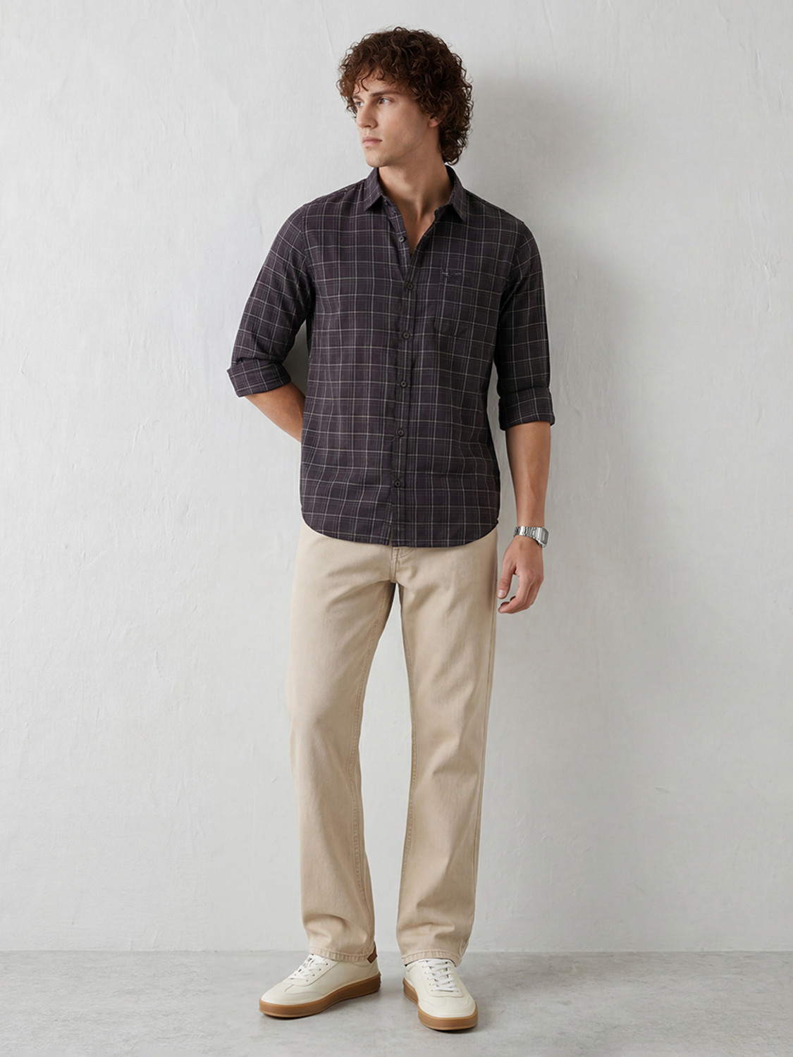 Image of WROGN Men Checkered Casual Brown Shirt