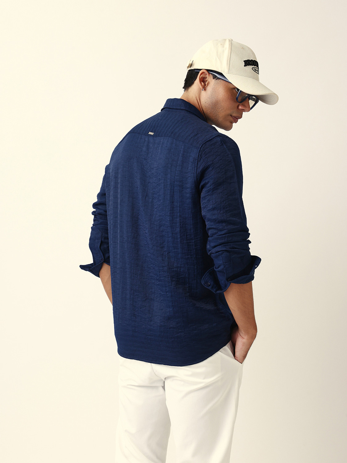Image of THE BEAR HOUSE Men Self Design Casual Blue Shirt