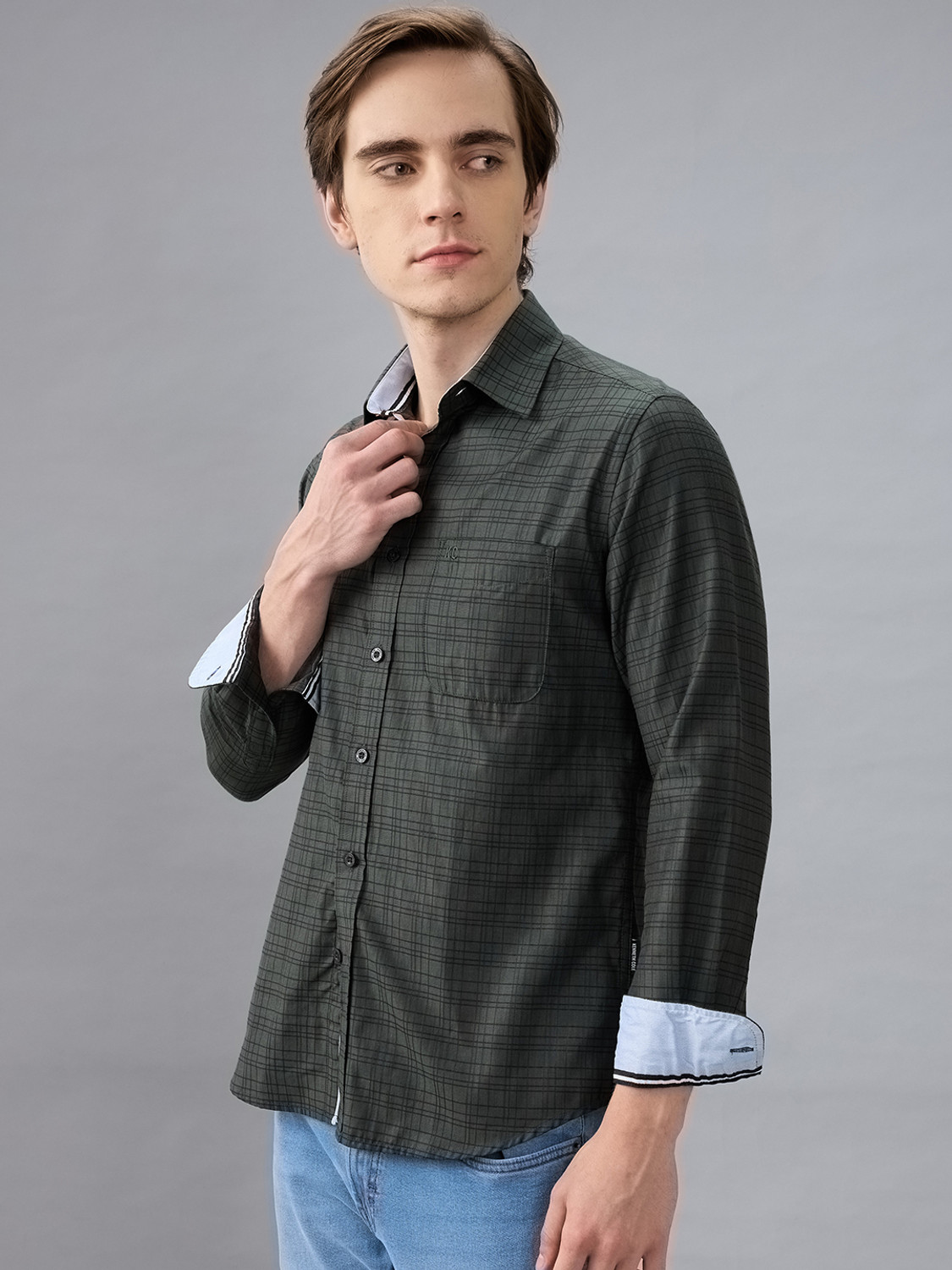 Image of Kenneth Cole Men Checkered Casual Black Shirt