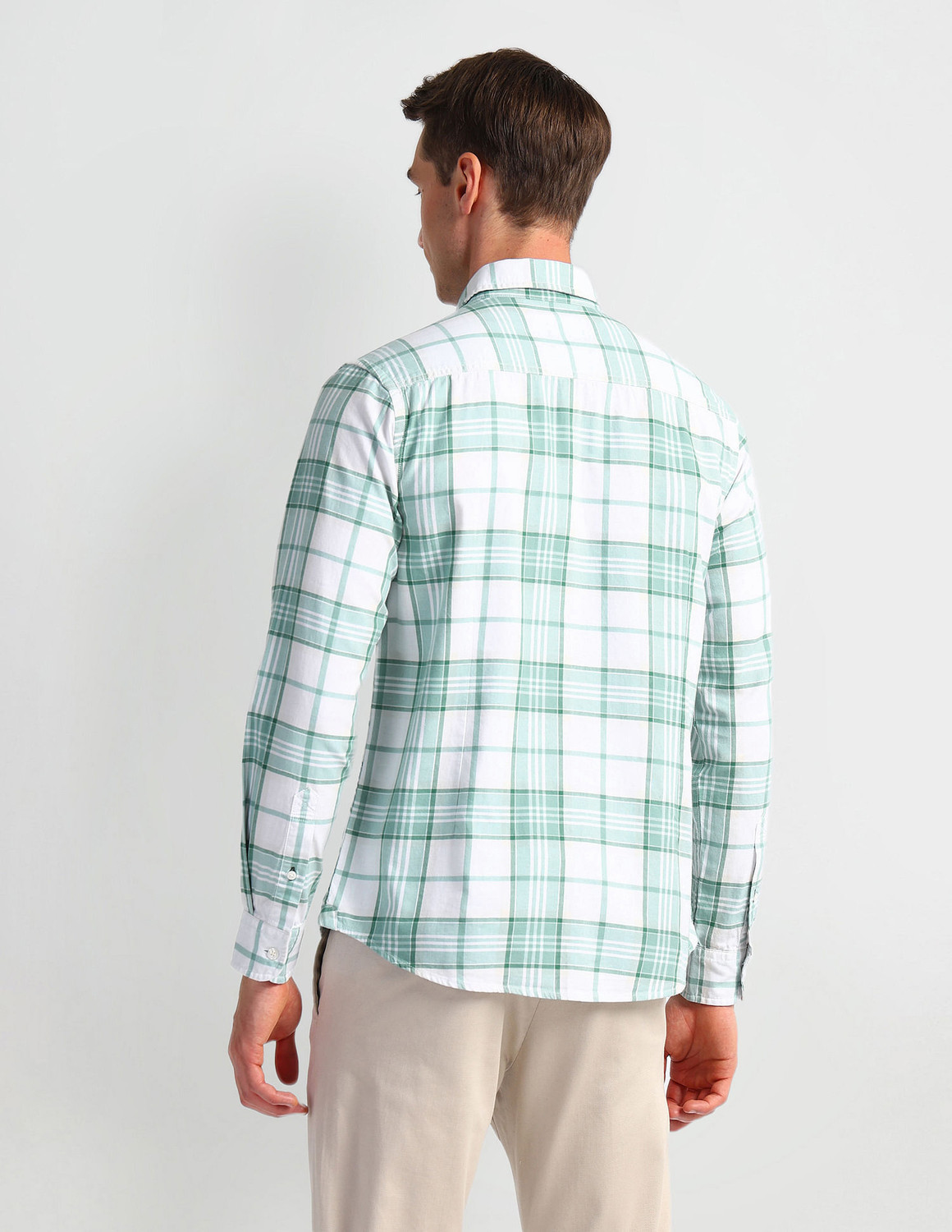 Image of U.S. POLO ASSN. Men Checkered Casual Green, White Shirt