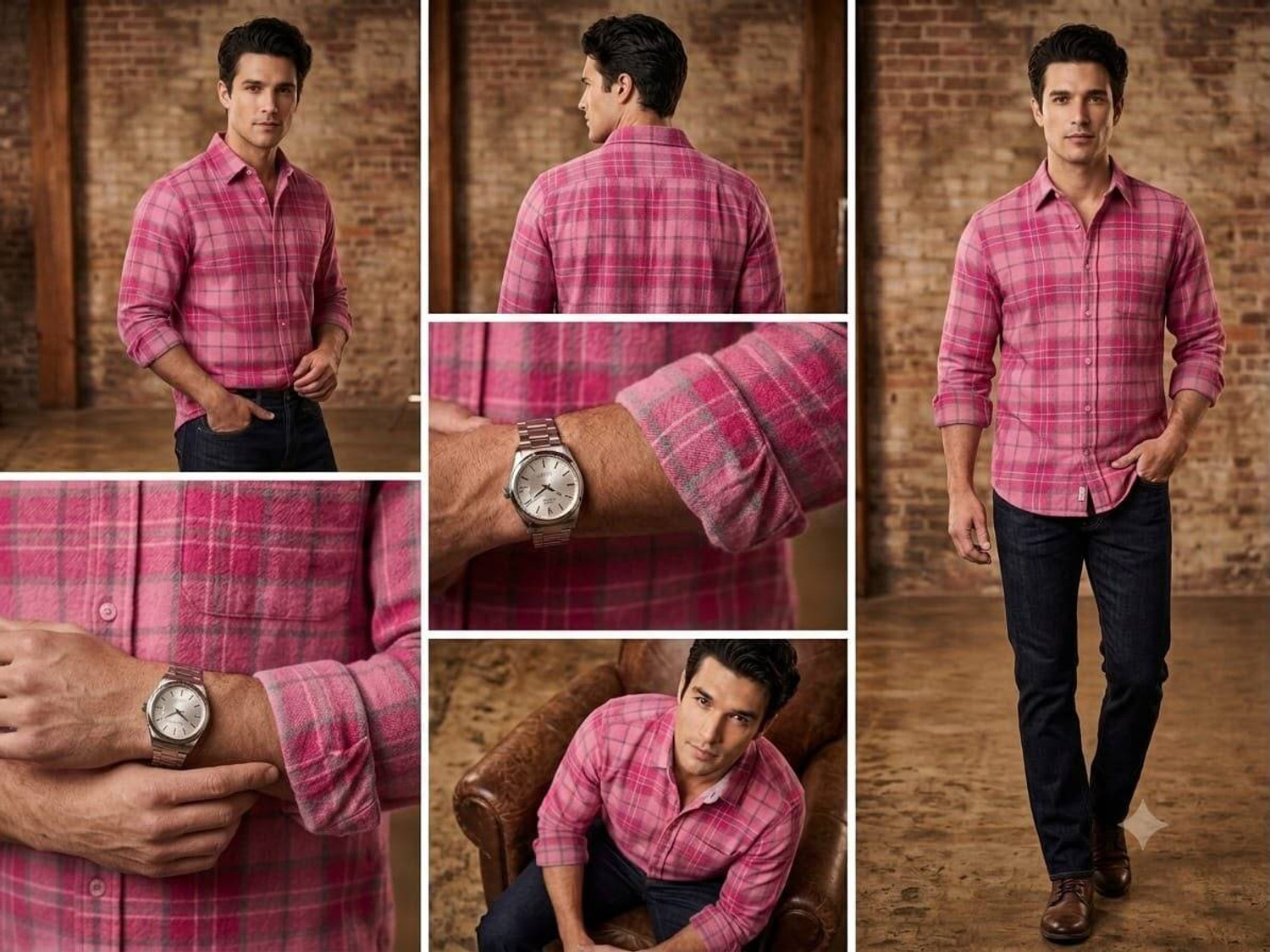 Image of thewearkey Men Checkered Casual Pink Shirt