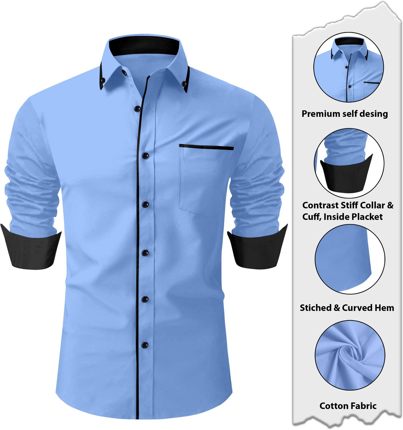 AITAVIKOVERSEAS Men Solid Casual Light Blue Shirt