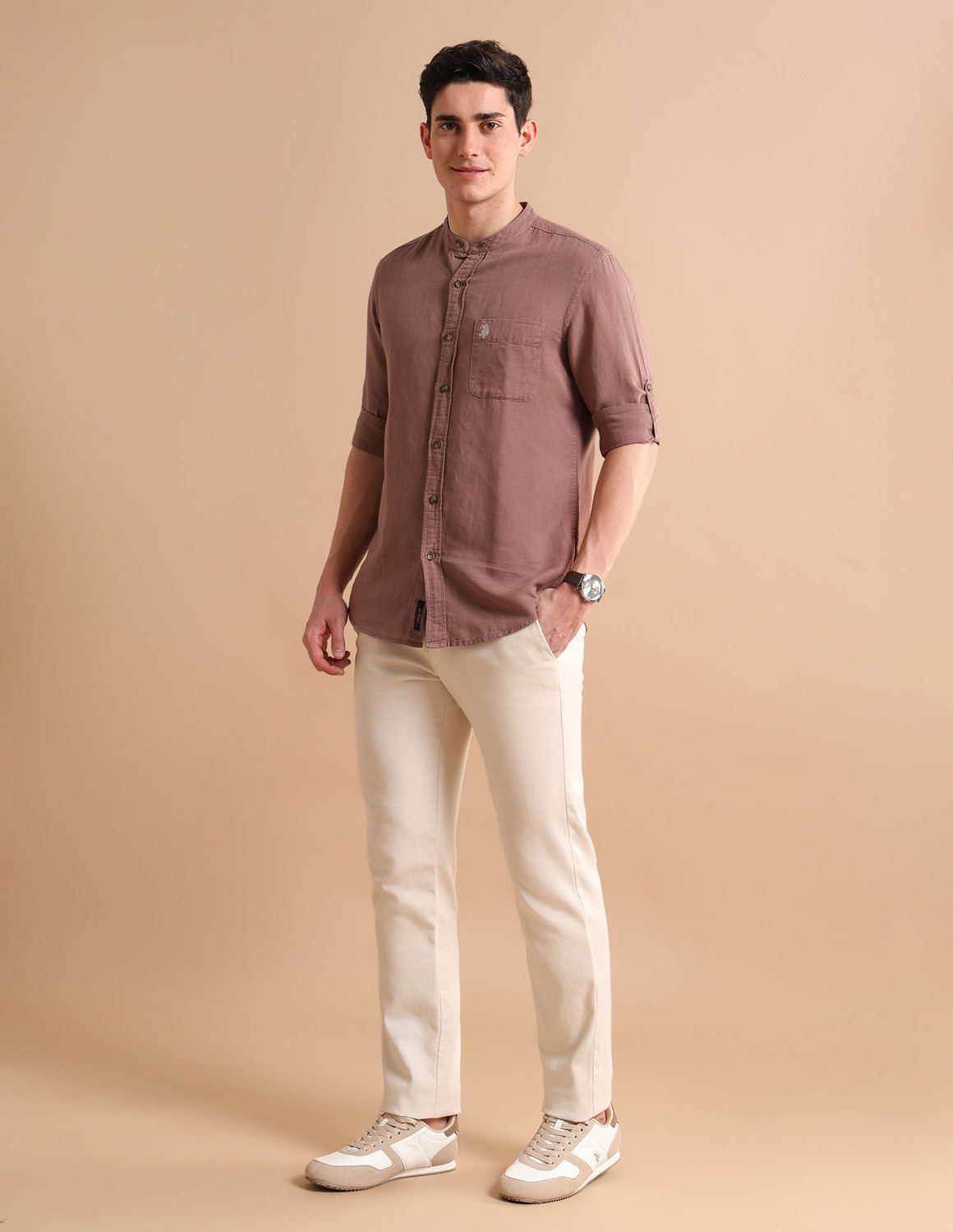 Image of U.S. POLO ASSN. Men Solid Casual Pink Shirt