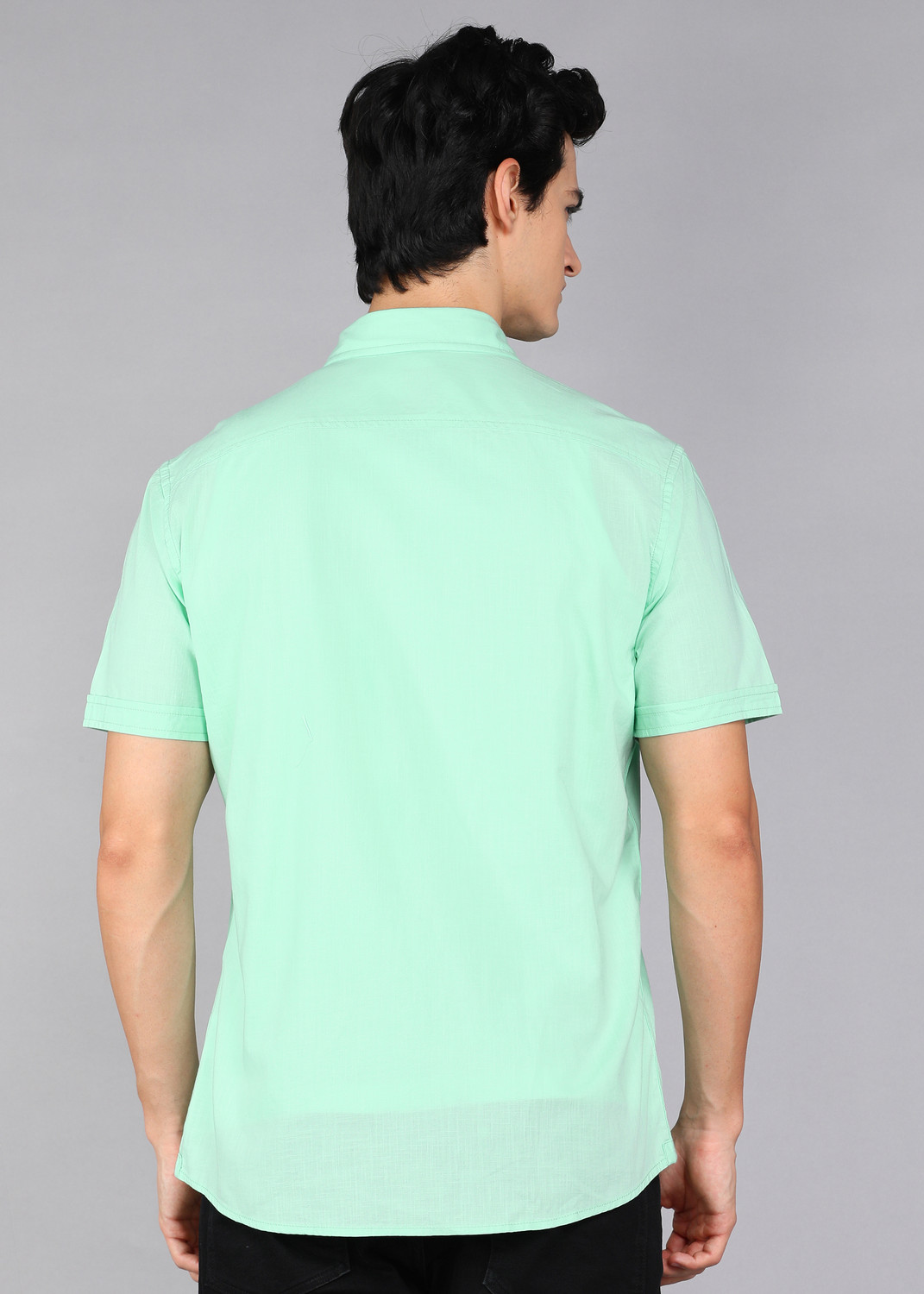 Image of Louis Philippe Jeans Men Solid Casual Light Green Shirt