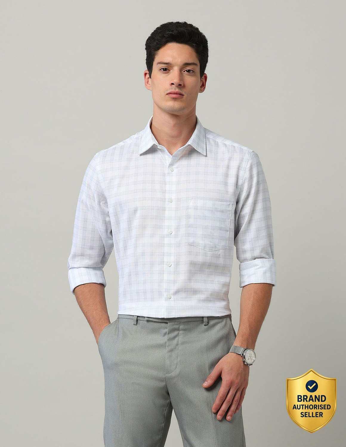 Image of ARROW Men Regular Fit Checkered Spread Collar Formal Shirt