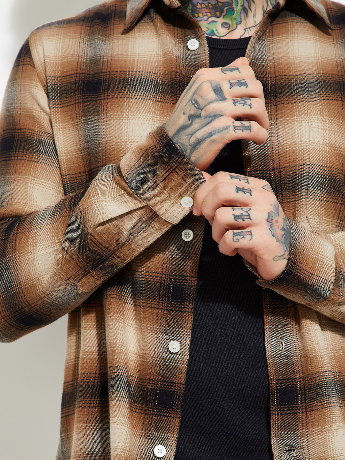 Image of MAX Men Checkered Casual Brown Shirt