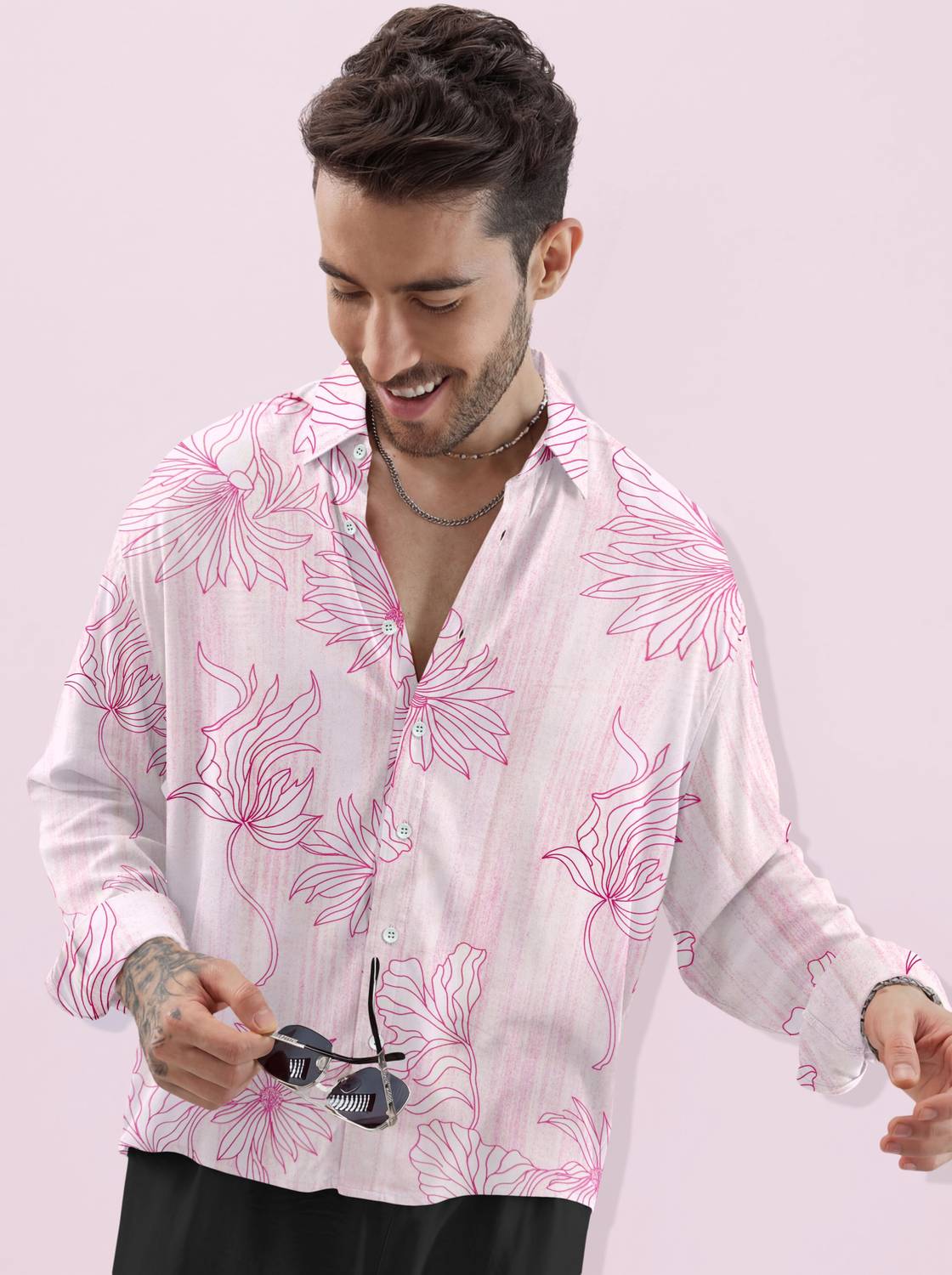 vdlooks Men Floral Pink Shirt - Image 1