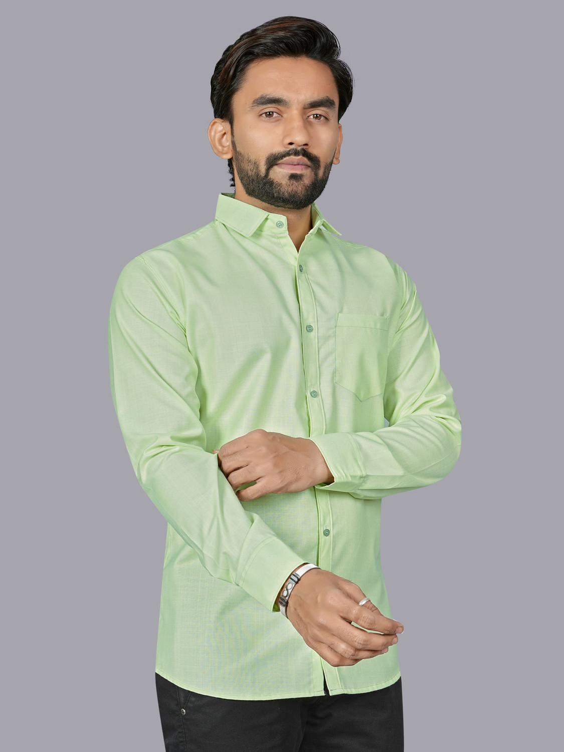 Image of REJIO Men Solid Casual Light Green Shirt