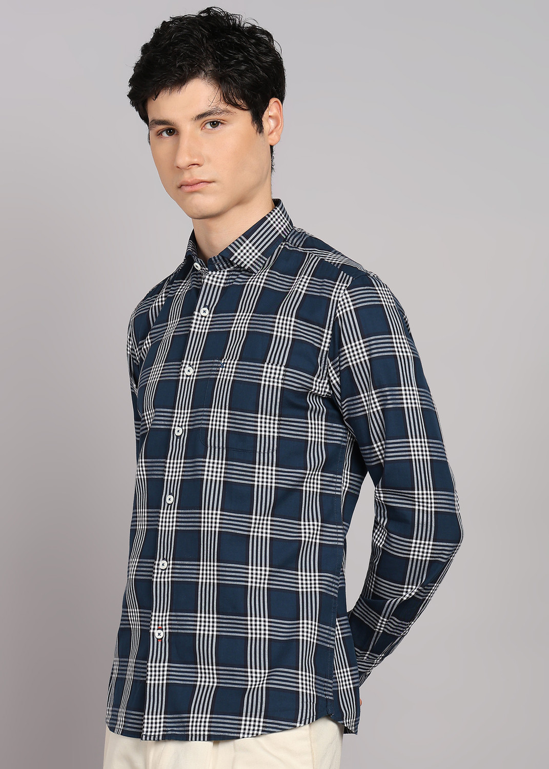 Image of KILLER Men Checkered Casual Blue Shirt