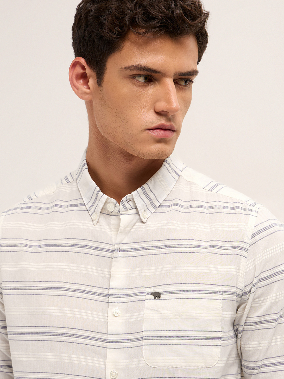 Image of THE BEAR HOUSE Men Striped Casual White Shirt