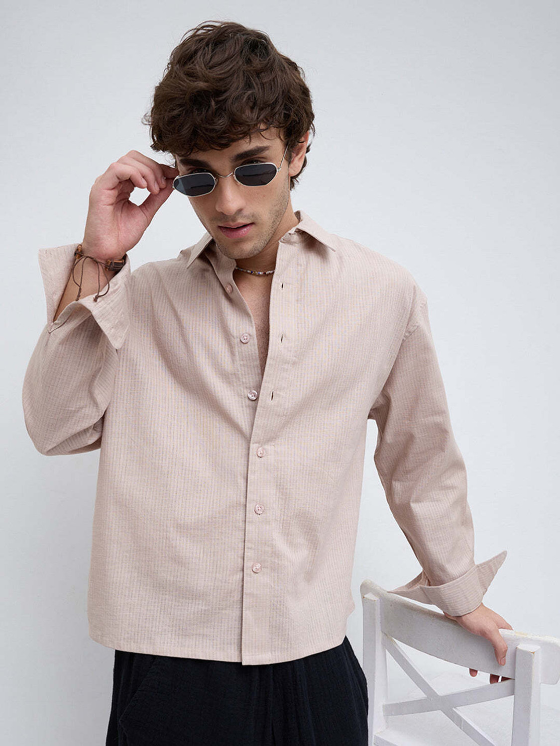 Image of VASTRADO Men Solid Casual Beige Shirt