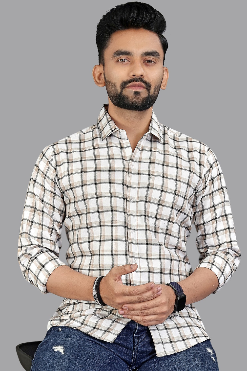 Image of youth first Men Checkered Casual Light Green, Blue Shirt
